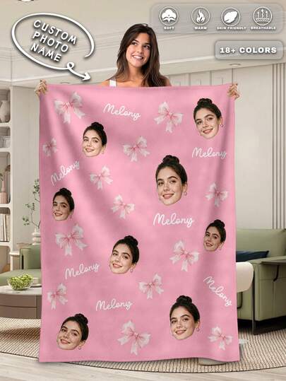 1 pieza Manta de foto de franela personalizada, multifuncional para dormitorio, sala de estar, sofá, playa al aire libre, campamento, mascotas, se puede imprimir nombre de familia/mascota/pareja personalizado, manta de cama adecuada para Navidad, Día de la Madre/Padre, regalo familiar, regalo de cumpleaños, regalo para amigos, ella/mamá/papá