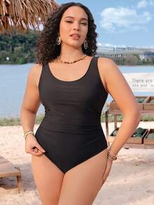 Sexy One-Piece Swimsuit For Plus Sizes - 黑色 - 查看 8