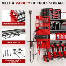 4 Layer Power Tool Organizer Wall Mount With Charging Station, Heavy Duty 12 Drill Holder For Cordless Drill & Battery Tools, Storage Rack For Garage Organization, Workshop Charging Workstation,Holiday Men Gift & Dad Gift,Yellow - View 4