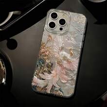 1 pieza Funda de teléfono personalizada compatible con iPhone 16 Pro Max, 17/16/15/14 Plus/13/12/11, Series con protección de lente anti-caída, diseño en relieve de fénix con concha y pluma en color oro rosa - Multicolor - Ver 4