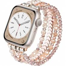 1 Pack Beaded Stretch Solo Loop Band Compatible With Apple Watch Band 38mm 40mm 41mm 42mm 44mm 45mm 46mm 49mm For Women, Fashion Multi-Layer Crystal Beaded Elastic Nylon Strap For Apple Watch Series Ultra/SE/10/9/8/7/6/5/4/3/2/1 - Multicolor - View 12