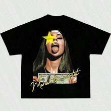 Unisex Mariah Hip Hop Graphic Tee, 100% Cotton Crew Neck Oversized Short Sleeve T-Shirt, Vintage Y2K Streetwear Printed Casual Tops For Men Women - A16 - 查看 1