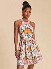 Vestido de verano de mujer con estampado floral y lazo - Multicolor 2 - Ver 6