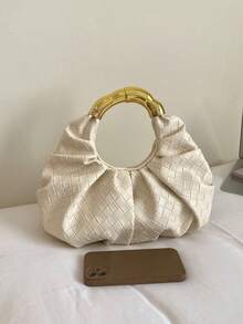 2026 New Style Pleated Round Ring Handbag Gentle White Cloud Bag Party Dress Matching Small High-End Handbag - White - View 8
