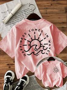 Graphic Print T-Shirt, Short Sleeves And Round Neck, Casual Top For Summer And Spring, Women's Clothing - [白色的] - 查看 8