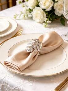 1-12pcs Silver Metal Turtle Leaf Napkin Rings, Suitable For Room Decor, Dining Table Decor, Home Decor - Multicolor - View 5