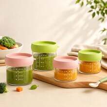 2 piezas Tarros de vidrio para comida de bebé con tapas, recipientes de almacenamiento reutilizables de 80ml y 120ml, aptos para congelador - Rosa - Ver 10