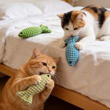 胖乎乎的鱼形猫咪喵喵叫毛绒玩具，猫咪洁牙玩具，互动猫咪陪伴玩具，多色鱼骨猫咪玩具，耐用猫咪玩具，猫咪磨牙互动玩具 - 彩色 - 查看 8
