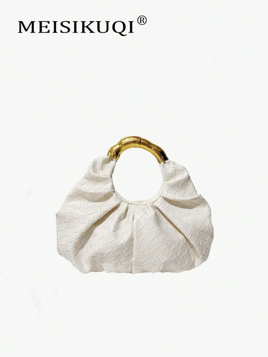 2026 New Style Pleated Round Ring Handbag Gentle White Cloud Bag Party Dress Matching Small High-End Handbag