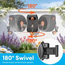TABU 100ft/130ft Retractable Hose Reel, Wall Mount Garden Water Hose Reel With Auto Rewind, 180° Swivel Bracket & 10 Function Nozzle, Heavy Duty Outdoor Hose Reel - 100 Feet - View 4