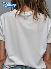 Fashionable, Breathable Short-Sleeved T-Shirt With Disney Mickey Mouse Print, Machine Washable, Opaque, Easy-Care Material, Suitable For Outdoor Activities, Parties And Leisure, Round Neck, Women's Fashion - trắng - Xem 2