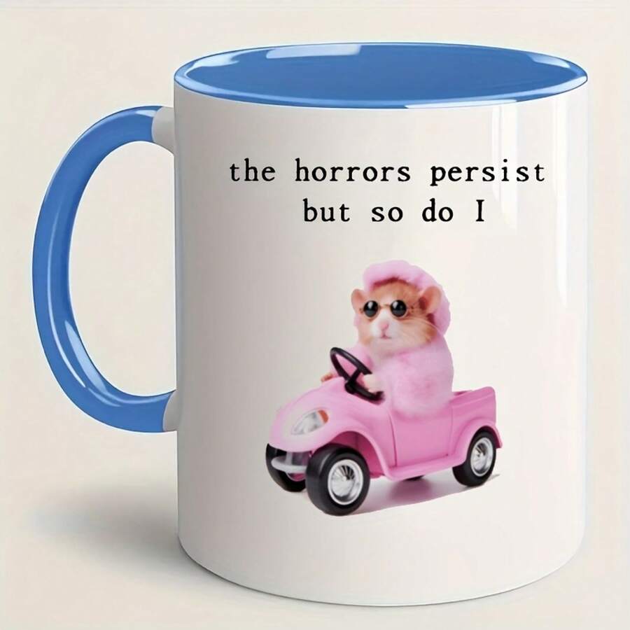 [24-Hour Shipping Within Mexico] Double-Sided Print Mug, A Ceramic Coffee Mug With A Print Of A Happy Pink Hamster Driving A Car, 11-Ounce Capacity. This Reusable Mug Is Perfect For Both Summer And Winter Drinks And Makes A Great Gift For Various Occasions, Including Home And Party Decorations, Birthdays, And More. - 4 - 查看 1