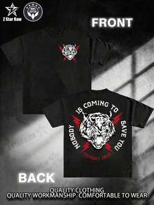 Pure Cotton T-Shirt With Fierce Tiger Print, Striking Graphic Design, Military And Urban Style For Men Who Love Fitness, Gym Workouts, Streetwear Fashion, High-Quality T-Shirts Comfortable For Everyday Wear - 黑色 - 查看 1