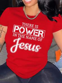 Talla Grande - Talla Grande - Camiseta Casual de Cuello Redondo con Estampado de Letras - Rojo - Ver 2