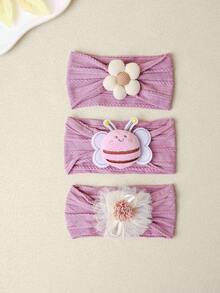 3pcs Baby Girl Cute Bee & Floral Print Nylon Stretchy Headbands (Without Paper Card) Love Valentine - Multicolor - View 10