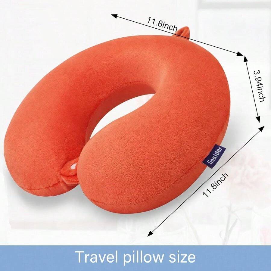 Orange Foam Velvet Travel Neck Pillow Airplane Car Train - 橘色 - 查看 1