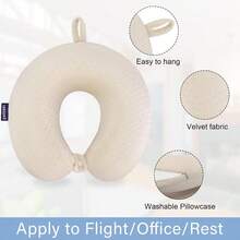 Foam Neck Pillow Comfortable Travel Neck Pillow Neck And Support Lightweight Portable Airplane Travel Pillow Sleeping, Traveling, Car, Train, Bus And Home Use Beige - 米色 - 查看 2