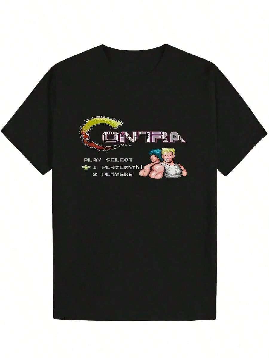Men's Retro Arcade Game T-Shirt - Fun Design With PLAY, SELECT, And SHOOT Buttons - Classic 80s Arcade Gamer Style - Machine Washable Black T-Shirt, Suitable For Retro Gaming Events And Gifts, Casual Wear, Digital Print, Durable Fabric EF1H - 彩色 - 查看 1