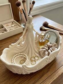 This French Vintage-Style Jewelry Tray Boasts An Elegant Design And Is Adorned With Delicate Figurines. Perfect For Storing Jewelry, It's Ideal For Placing On A Dressing Table, Bedside Table, Entryway Table, Or Desktop – Both Practical And Beautiful. - Multicolor - View 2