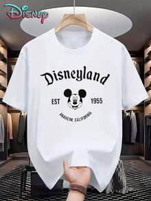 Women's Casual Cotton Disneyland Mickey Mouse Graphic Print Short Sleeve Round Neck T-Shirt - trắng - Xem 1