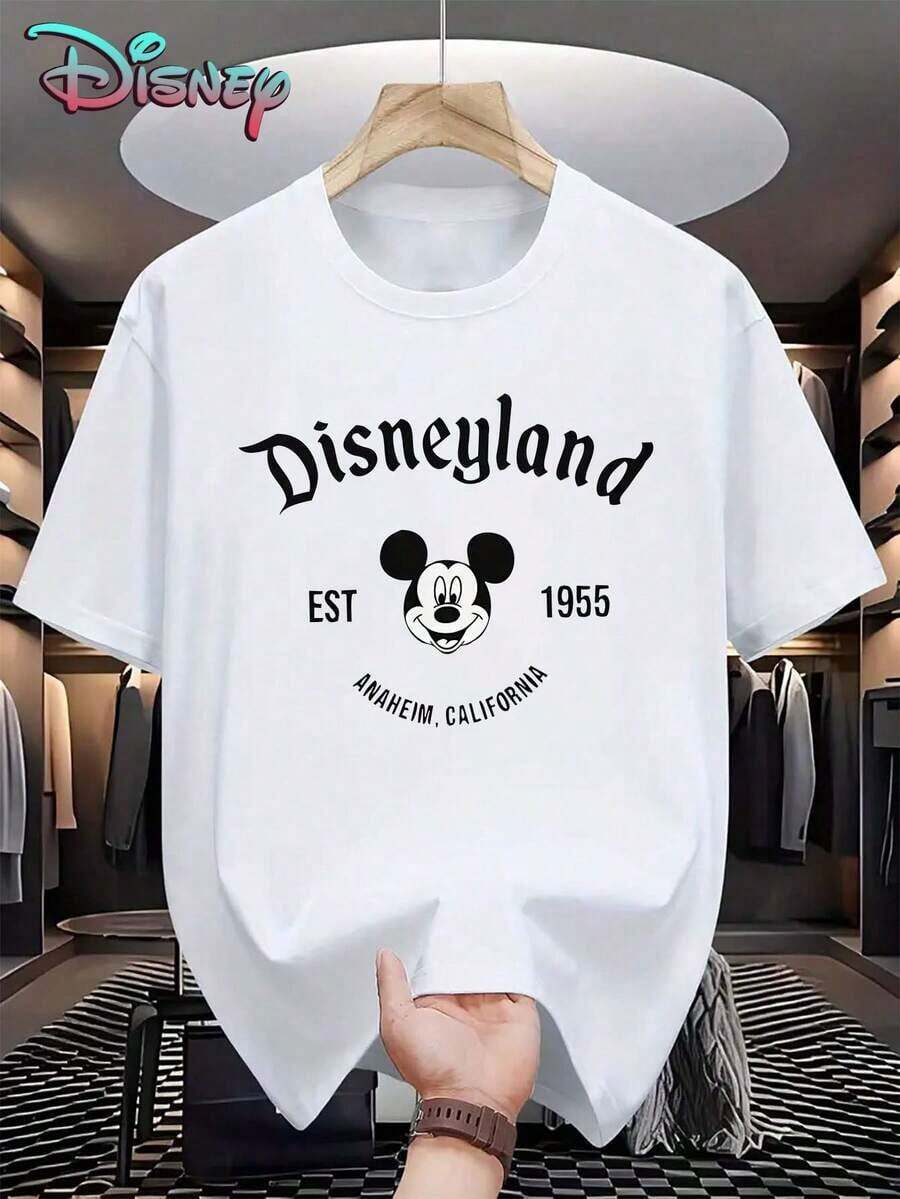 Women's Casual Cotton Disneyland Mickey Mouse Graphic Print Short Sleeve Round Neck T-Shirt - trắng - Xem 1