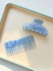 2件套水钻发饰套装，可定制姓名爪夹、发梳，优雅亚克力闪亮大理石纹个性化发梳发夹套装，独特伴娘礼物，情人节礼物，女士发饰 - 彩色 - 查看 15