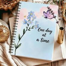 1pc A5 Notebook, Watercolor Forget-Me-Not & Purple Butterfly Healing Slogan Cover, Spiral Bound Journal, Suitable For Back To School, Daily Notes, Mood Writing - A5 - View 4