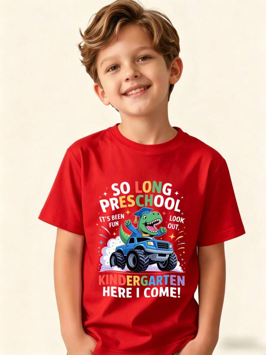 Goodbye Daycare, Here I Go To Kindergarten! Boy's T-Shirt - 紅色 - 查看 1