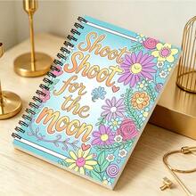1pc A5 Notebook, Cartoon Colorful Flower & Smiling Face Inspirational Slogan Cover, Spiral Bound Journal, Suitable For Back To School, Daily Note-Taking, Dream Planning - A5 - View 3