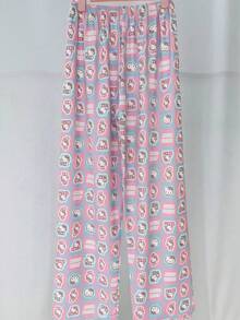 SANRIO 1pc Hello Kitty All-Over Print Casual Lounge Pants. Puzzle Plaid Letter Cat Pattern Pajama Pants. Suitable For Women In Spring, Autumn And Winter. Loose And Casual, Can Be Worn At Home Or Outdoors. - Pink - View 5