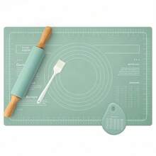 40x60cm Wooden Rolling Pin Silicone Baking Mat Set  Non Stick Pastry Mat Kit - View 6