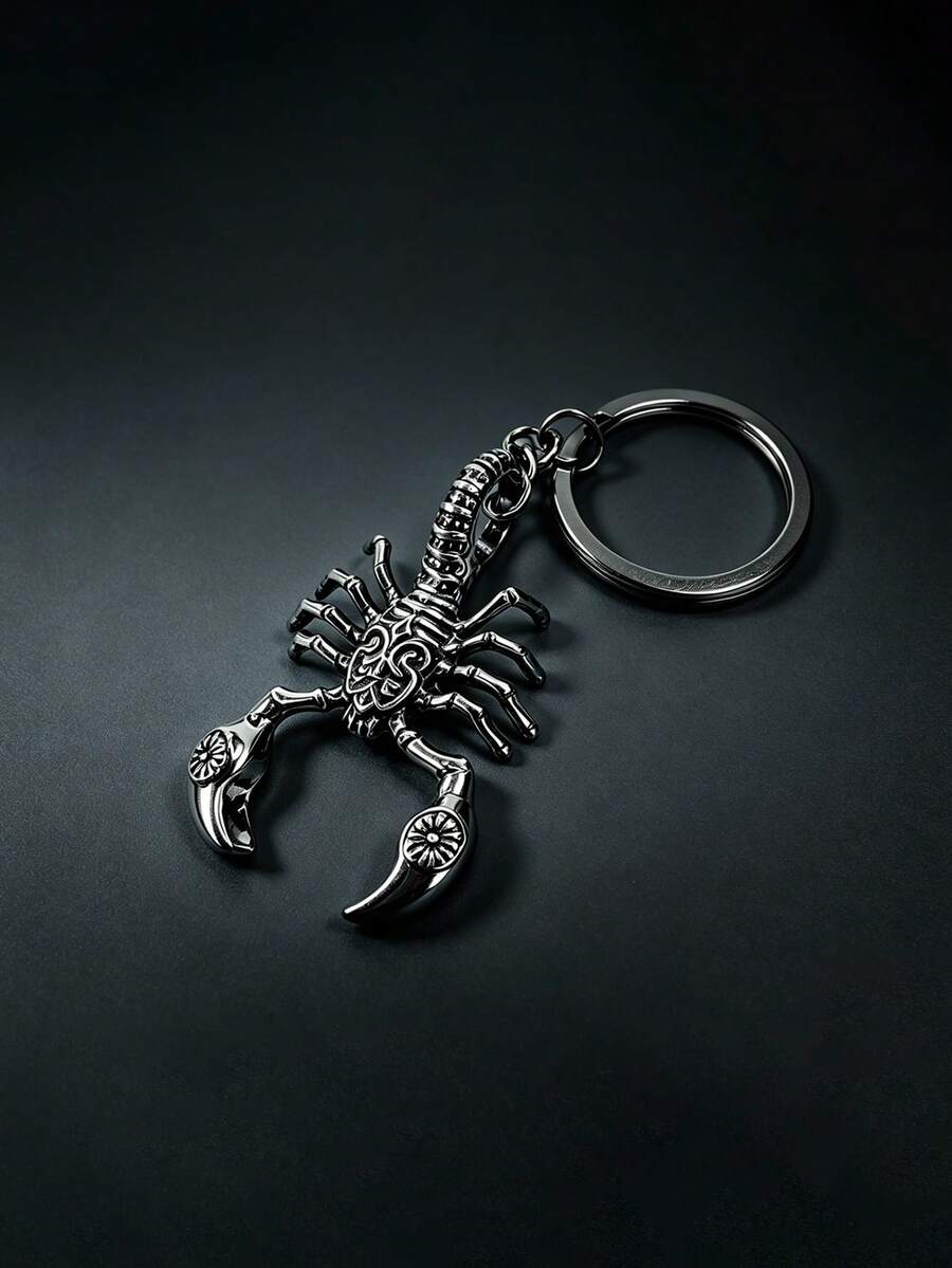 Vintage Punk Metal Scorpion Keychain, Engraved Motorcycle Style Bag Charm, Fashionable Jewelry Gift For Men (Suitable For Halloween, Christmas) - Multicolor - View 1