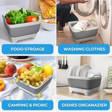 Wash Basin With Drain Plug - 2.4 Gallon Foldable Wash Basin Bottles, Space-Saving Dish Pans Washing Dishes In Sink, Collapsible Laundry Tub, Portable RV Camping Bin - Cool Gray - View 4