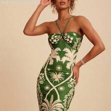 Yunuo Menswear Vestido ajustado sin espalda con estampado tropical casual de vacaciones, conjunto de verano para mujer, atuendo de playa para mujer, vestimenta occidental para mujer, atuendo de concierto para mujer, bohemio, vacaciones tropicales, vestidos bohemios para mujer, vestidos tropicales para mujer, vestidos para mujer, nuevos llegados de vestidos de vacaciones para mujer, atuendos de vacaciones para mujer - Verde - Ver 6