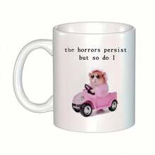 [Envío en 24 horas dentro de México]Taza con estampado doble, una taza de café de cerámica con un estampado de un feliz hámster rosa conduciendo un coche, capacidad de 11 onzas.Este vaso reutilizable es perfecto tanto para bebidas de verano como de invierno y es un excelente regalo para diversas ocasiones, incluyendo decoraciones para el hogar y fiestas, cumpleaños y más. - 2 - Ver 1
