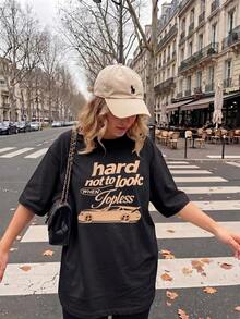 Camiseta Casual de Mujer de Punto con Cuello Redondo, Manga Corta, Hombros Caídos y Largo Regular - Negro - Ver 1