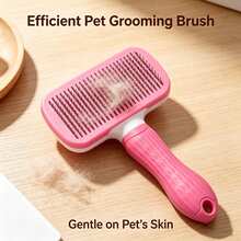1 pieza Cepillo autolimpiante para mascotas, herramienta de desensedado con un solo botón para gatos y perros, diseñado para el aseo de mascotas con función de autolimpieza, púas redondeadas para un cepillado suave, elimina eficazmente el pelaje interior - Rosa - Ver 2