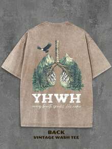 2026 New American Style T-Shirt% Cotton YHWH Nature Vintage Washed% Cotton |   Graphic Forest Lungs With Birds, Distressed Fabric - Religious Inspired Clothing And Meaningful Gift Idea |   Unisex - 酒紅色 - 查看 2