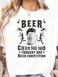 Pure Cotton T-Shirt "Cheer Dad Cheerleader Beer Competition Cheer Papa" - 白色4 - 查看 1