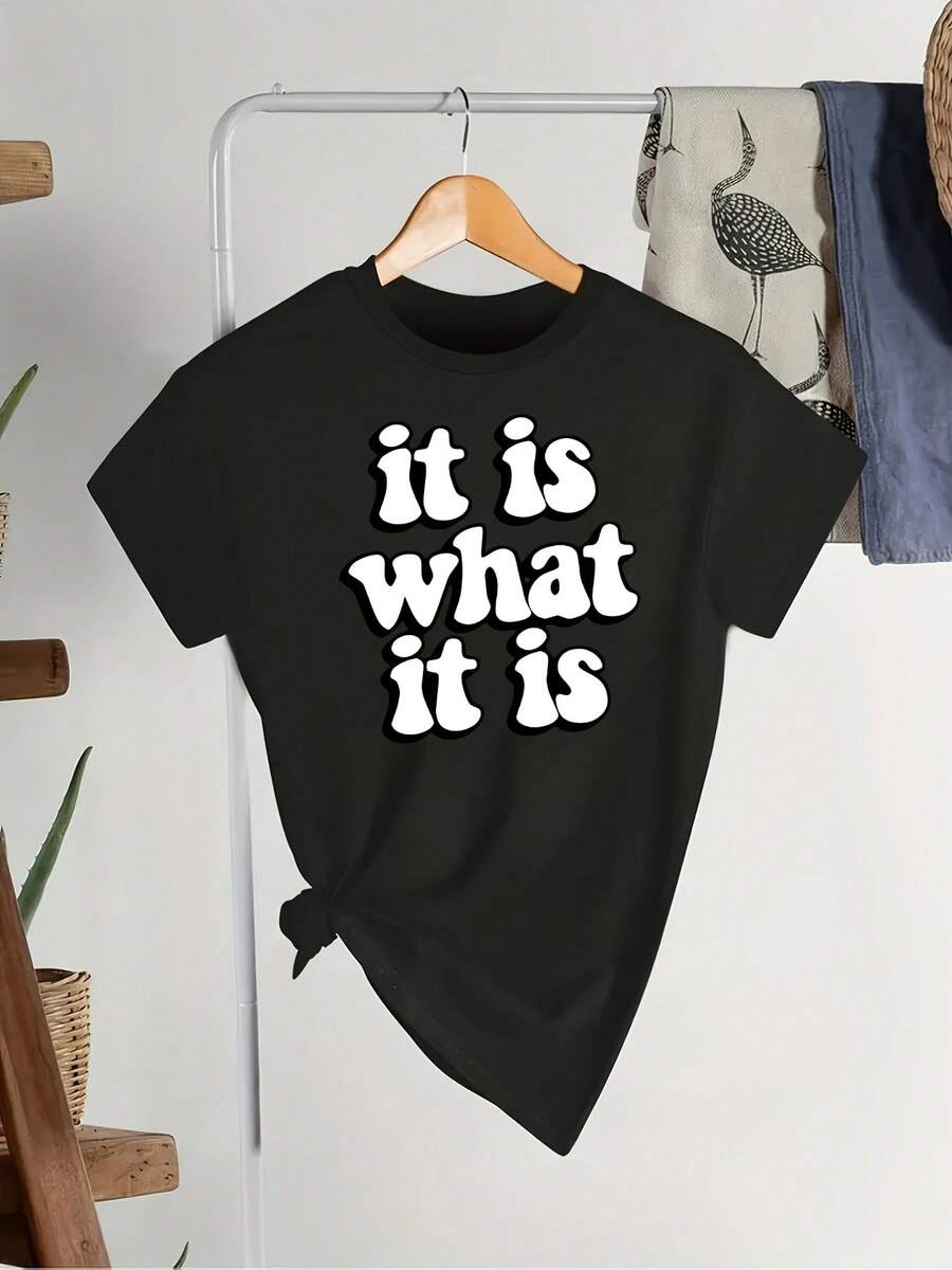 Women's Casual T-Shirt, Modern Print, Letters, Pretty, Base Layer, Everyday Wear - 黑色 - 查看 1