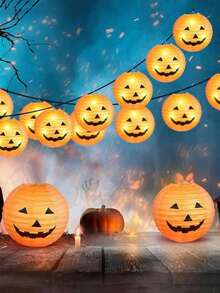 5/1pc Orange Paper Lanterns, Halloween Smiling Pumpkin Paper Lanterns, Halloween Pumpkin Paper Lantern Decorations Hanging Ornaments, Halloween Pumpkin Lantern Yard Decor, Halloween Party Indoor/Outdoor Hanging Decorations, Autumn Harvest Season Pumpkin Lantern Home Porch Decor Paper Lanterns - Multiple Styles - View 7