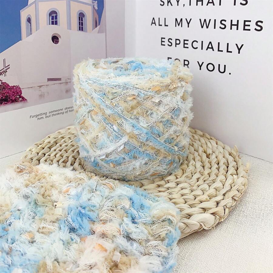 1pc 100g Handmade Novelty Fancy Yarn, Blue White Gradient Multicolor Mixed Yarn, Colorful Fluffy Fuzzy Lace Mesh Yarn For Knitting Crochet DIY Bag Hat Hair Tie & Handmade Accessories & Craft Projects