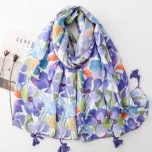 88x180cm Pañuelo grande de 100% algodón con estampado floral azul, chal largo para mujer, pañuelo ligero y suave para viajes y protección solar - Azul - Ver 4
