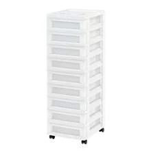IRIS 9-Drawer Narrow Plastic Storage Drawer Cart With Organizer Top, White - White - View 1