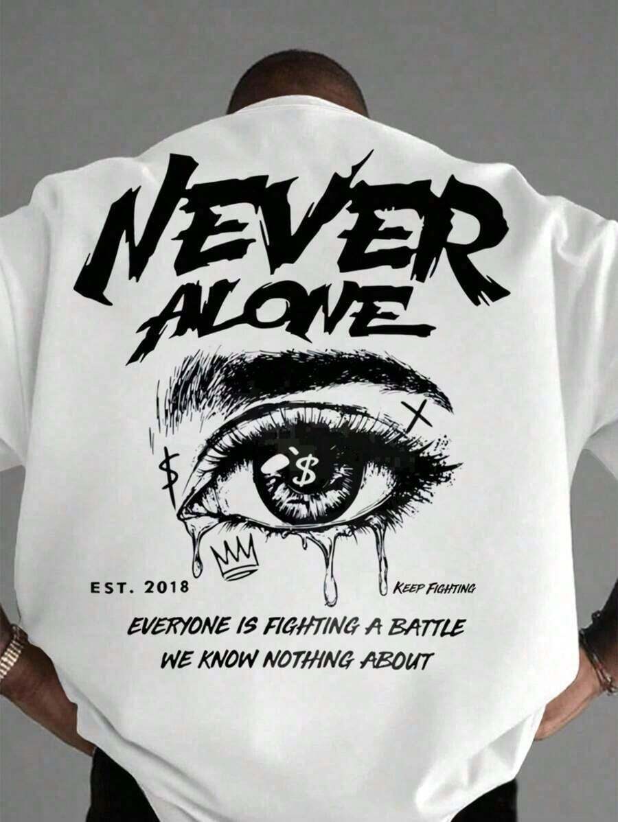 Manfinity Men's Short Sleeve Crew Neck T-Shirt With Letters And Eyes Graphic - White - View 1