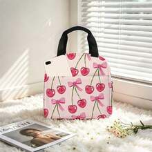 Portable Handbag; Thickened Fruit Bag; Pink Asymmetric Bow Heart Print, Essential For Girls' Outings, Suitable For Back To School, Office, Outdoor Picnic And More Occasions - 粉色 - 查看 11