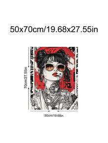 1幅赛博朋克风格墙面艺术印刷品，日式少女艺术印刷品，武士少女海报，黑道美学艺术，红黑涂鸦日式装饰，亚洲街头艺术印刷品，节日礼物，送给朋友的理想礼物，卧室艺术印刷品，客厅装饰，办公室装饰，厨房装饰，浴室装饰，墙面艺术，墙面装饰，家居装饰，房间装饰，帆布墙面艺术，海报，带框墙面艺术，可选画框 - 1PCS - 查看 25