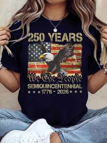 Camiseta Conmemorativa Patriótica del 250º Aniversario del Día de la Independencia de los Estados Unidos, Camiseta para Celebrar el 250º Aniversario, Top Casual Diario Cómodo y Holgado para Mujer, Adecuada para Eventos y Fiestas, Tejido 100% Algodón, Lavable a Máquina - Azul Marino - Ver 1
