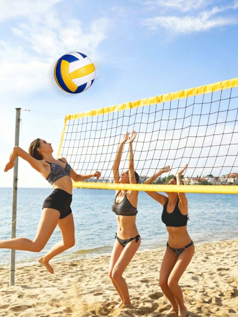 Balón de voleibol talla 5, hecho de material de PVC, adecuado para uso en interiores/exteriores o en el patio trasero, para entrenamiento y competición. Cuenta con una vejiga de butilo duradera y una construcción cosida a máquina. - Multicolor - Ver 1