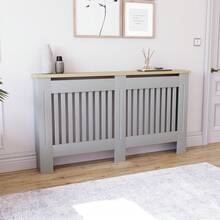 Home Discount Vida Designs Arlington Radiator Cover Heat Protection Adjustable Vertical Slats With Wooden Shelf Top MDF Cabinet Easy To Install - Grey - Grey - View 8
